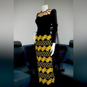 Elegant Sophisticated Designer- tailored Two Pieces set with Sheer overlayLuxury